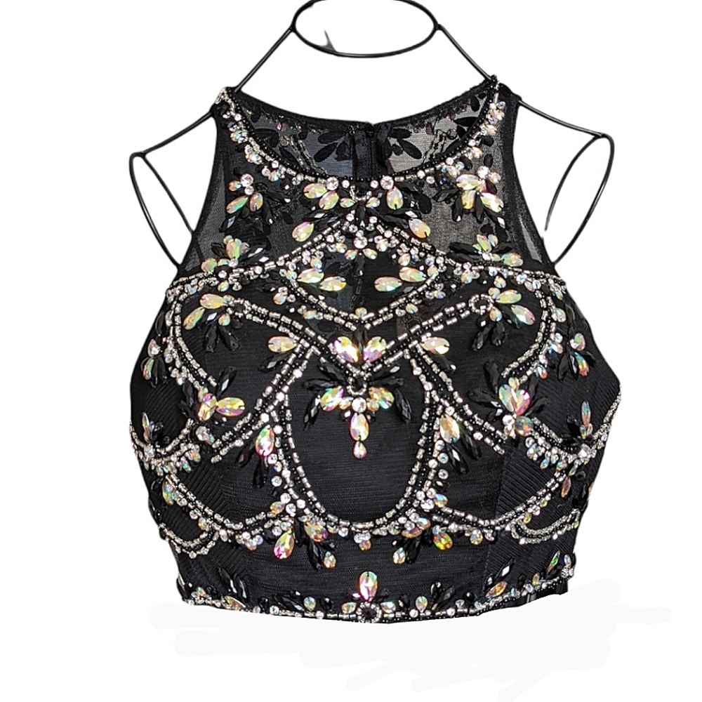 jewel decorated black party crop top size 4